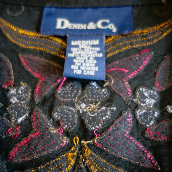 Denim & Co Black Vine Embroidered (Multi-Colored) Denim Jacket size M - Picture 5 of 5